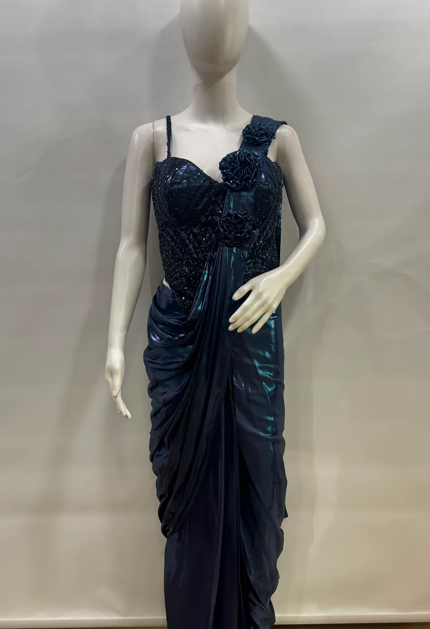 AMOHA A570 Ready to Wear Saree in Armani Fabric — Organza Saree, AMOHA wholesale from Surat — Photo 3