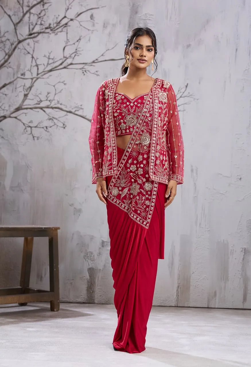 Amoha Designer Beads Work Saree With Jacket Blouse Imported Laycra Saree — Singles, Vardan Ethnic wholesale from Surat — view 2