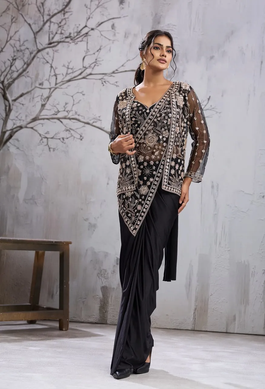 Amoha Designer Beads Work Saree With Jacket Blouse Imported Laycra Saree — Singles, Vardan Ethnic wholesale from Surat — view 4