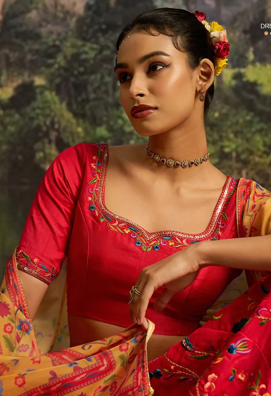 Arya Drs161 Coral Red Silk Lehenga Blouse Set Zari, Sequins Zarkan Work — Lehenga, Vardan Ethnic wholesale from Surat — Photo 7