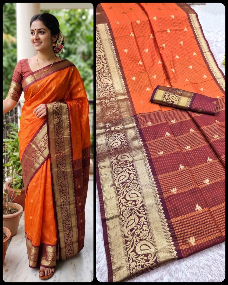 Aab Checks Kanchijvaram Soft Silk Weaving Thread Work Designer Saree Collection — Designer Partywear Sarees, Vardan Ethnic wholesale from Surat — Photo 3