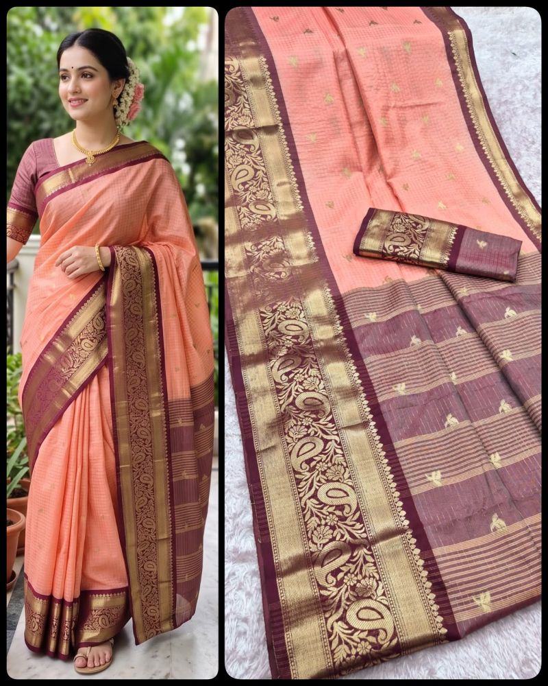 Aab Checks Kanchijvaram Soft Silk Weaving Thread Work Designer Saree Collection — Designer Partywear Sarees, Vardan Ethnic wholesale from Surat — Photo 2