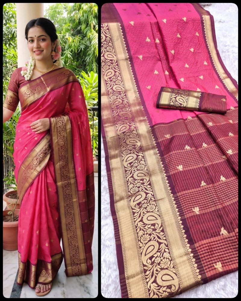 Aab Checks Kanchijvaram Soft Silk Weaving Thread Work Designer Saree Collection — Designer Partywear Sarees, Vardan Ethnic wholesale from Surat — Photo 9