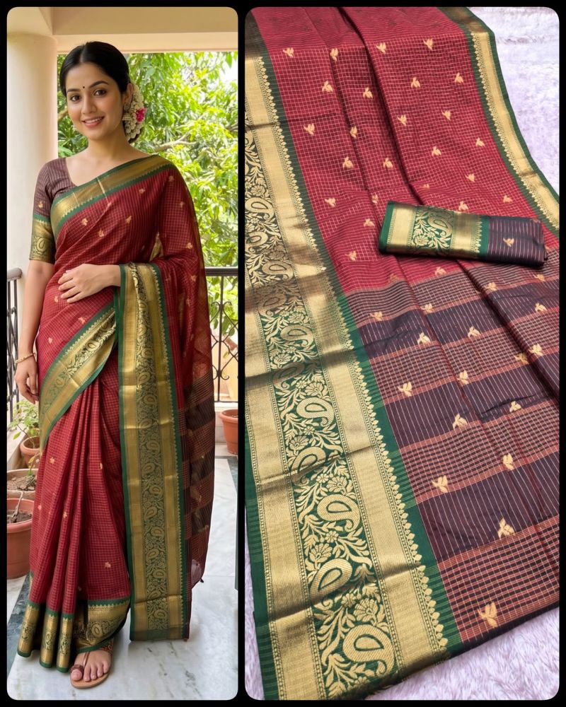 Aab Checks Kanchijvaram Soft Silk Weaving Thread Work Designer Saree Collection — Designer Partywear Sarees, Vardan Ethnic wholesale from Surat — Photo 8
