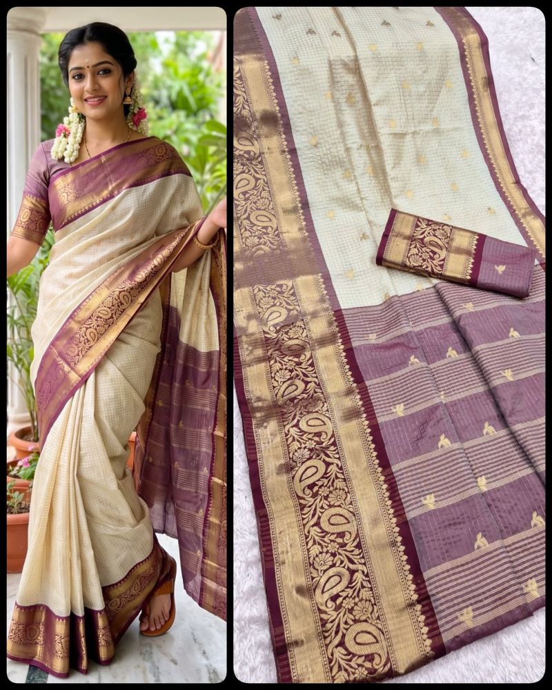 Aab Checks Kanchijvaram Soft Silk Weaving Thread Work Designer Saree Collection — Designer Partywear Sarees, Vardan Ethnic wholesale from Surat — Photo 7
