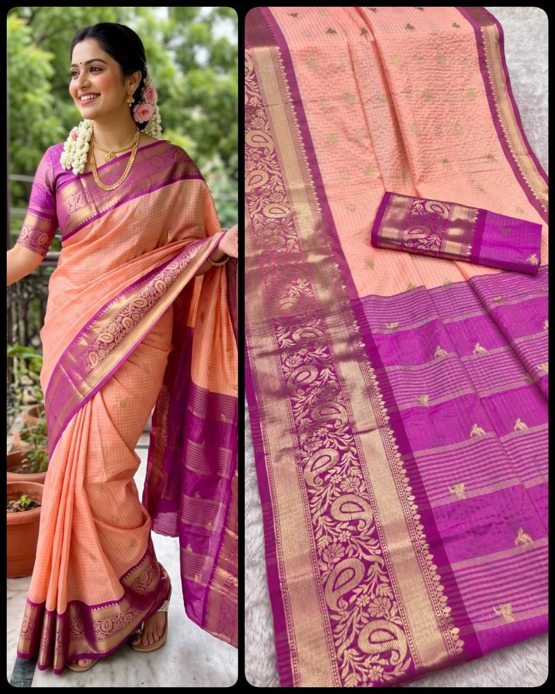Aab Checks Kanchijvaram Soft Silk Weaving Thread Work Designer Saree Collection — Designer Partywear Sarees, Vardan Ethnic wholesale from Surat — Photo 6