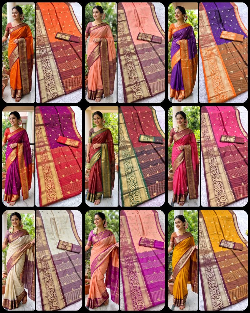 Aab Checks Kanchijvaram Soft Silk Weaving Thread Work Designer Saree Collection — Designer Partywear Sarees, Vardan Ethnic wholesale from Surat — Photo 5