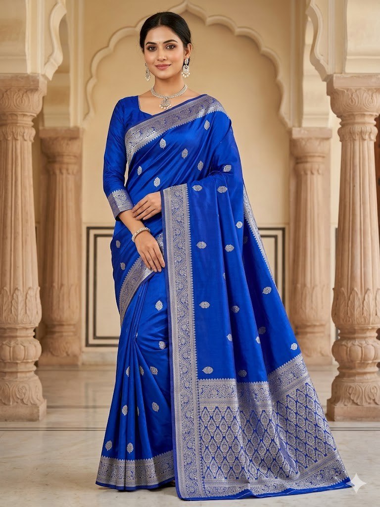 Aab Purple Butti Soft Silk Jacquard Border Designer Saree Collection — Designer Partywear Sarees, Vardan Ethnic wholesale from Surat — Photo 3