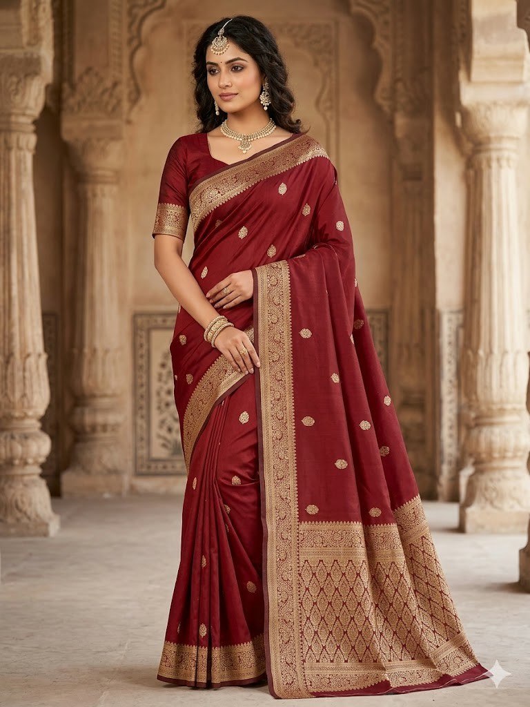 Aab Purple Butti Soft Silk Jacquard Border Designer Saree Collection — Designer Partywear Sarees, Vardan Ethnic wholesale from Surat — Photo 7