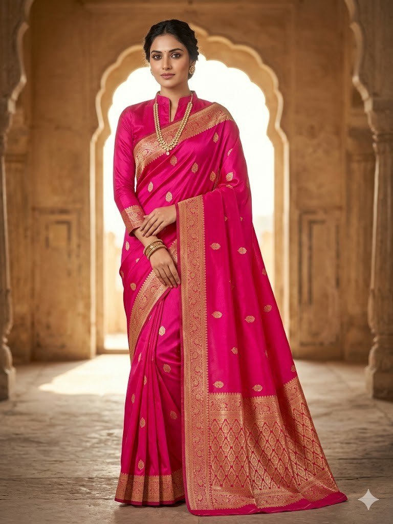 Aab Purple Butti Soft Silk Jacquard Border Designer Saree Collection — Designer Partywear Sarees, Vardan Ethnic wholesale from Surat — Photo 6