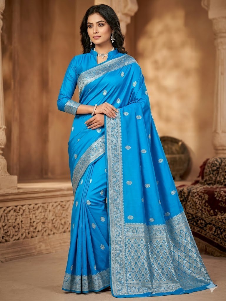 Aab Purple Butti Soft Silk Jacquard Border Designer Saree Collection — Designer Partywear Sarees, Vardan Ethnic wholesale from Surat — Photo 5