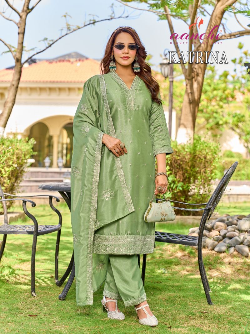 Aanchi Katrina Crystal Silk Embroidered Kurti With Bottom Dupatta Catalog — Wholesale Kurtis, Aanchi Kurtis Catalog wholesale from Surat — view 2