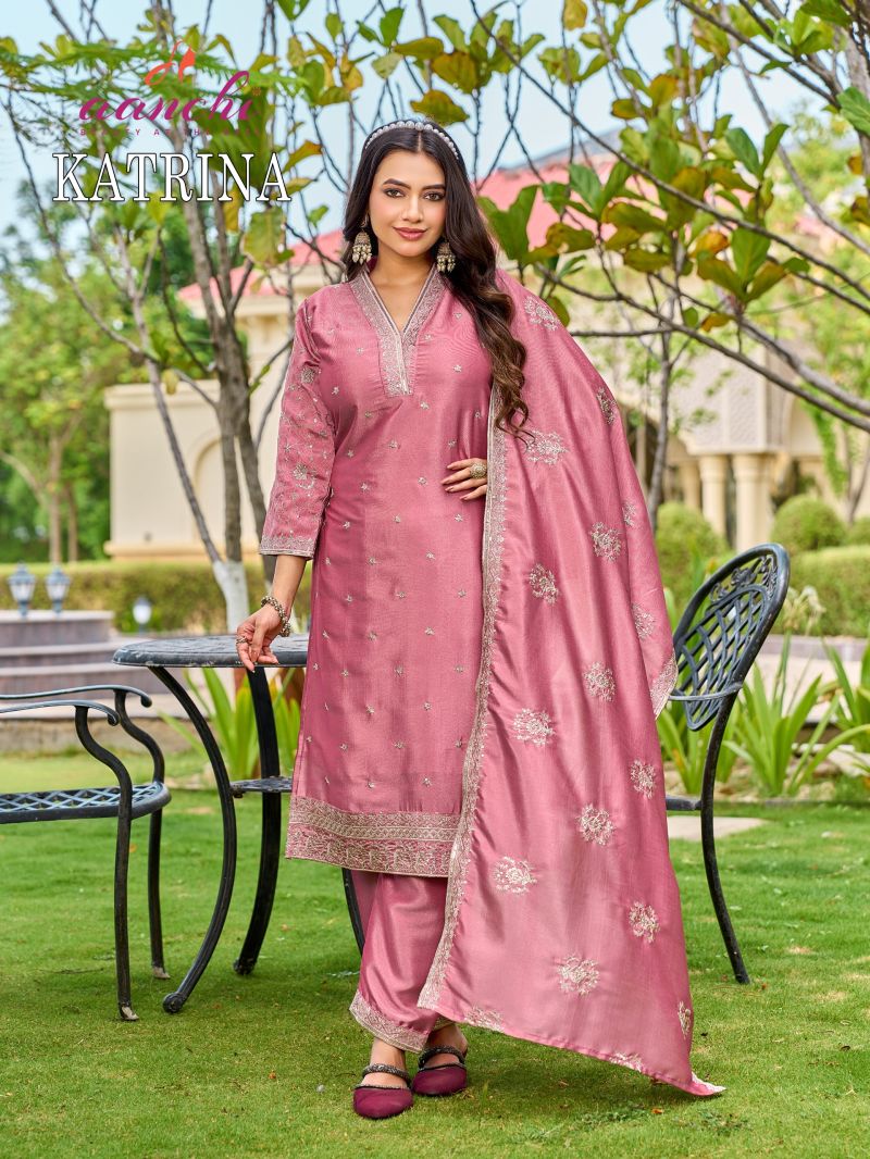 Aanchi Katrina Crystal Silk Embroidered Kurti With Bottom Dupatta Catalog