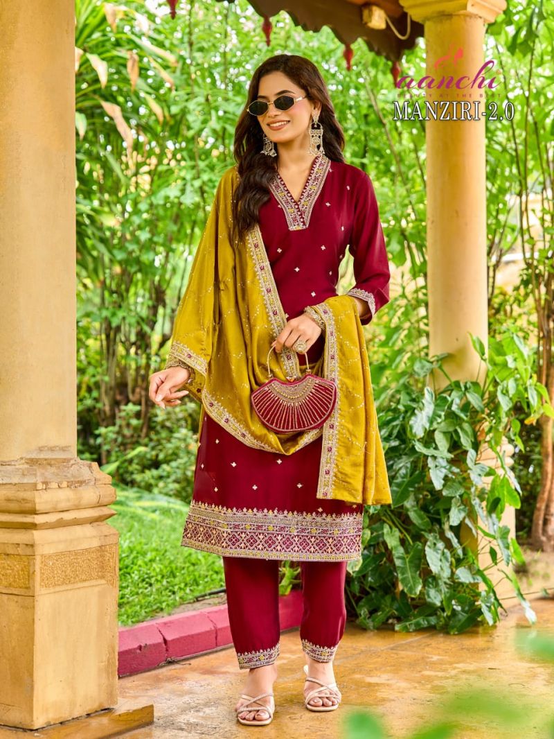 Aanchi Manziri Vol 2 Vichitra Silk Embroidered Kurti With Bottom Dupatta Catalog