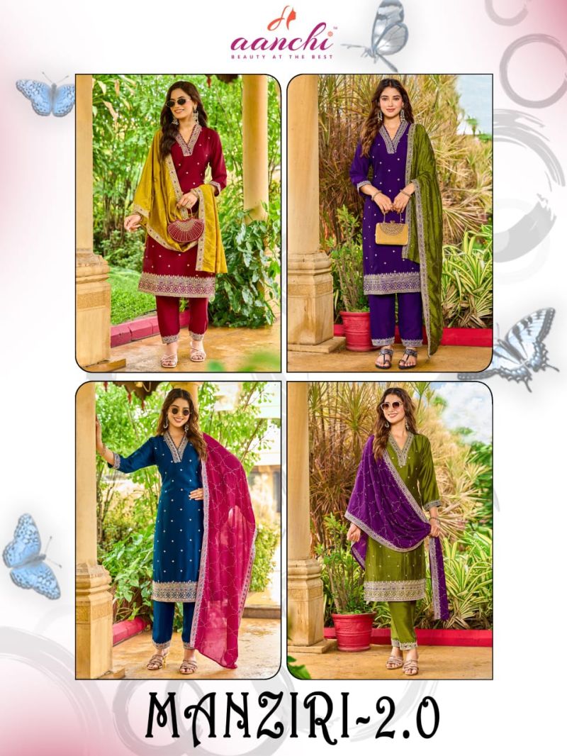 Aanchi Manziri Vol 2 Vichitra Silk Embroidered Kurti With Bottom Dupatta Catalog — Wholesale Kurtis, Aanchi wholesale from Surat — Photo 5