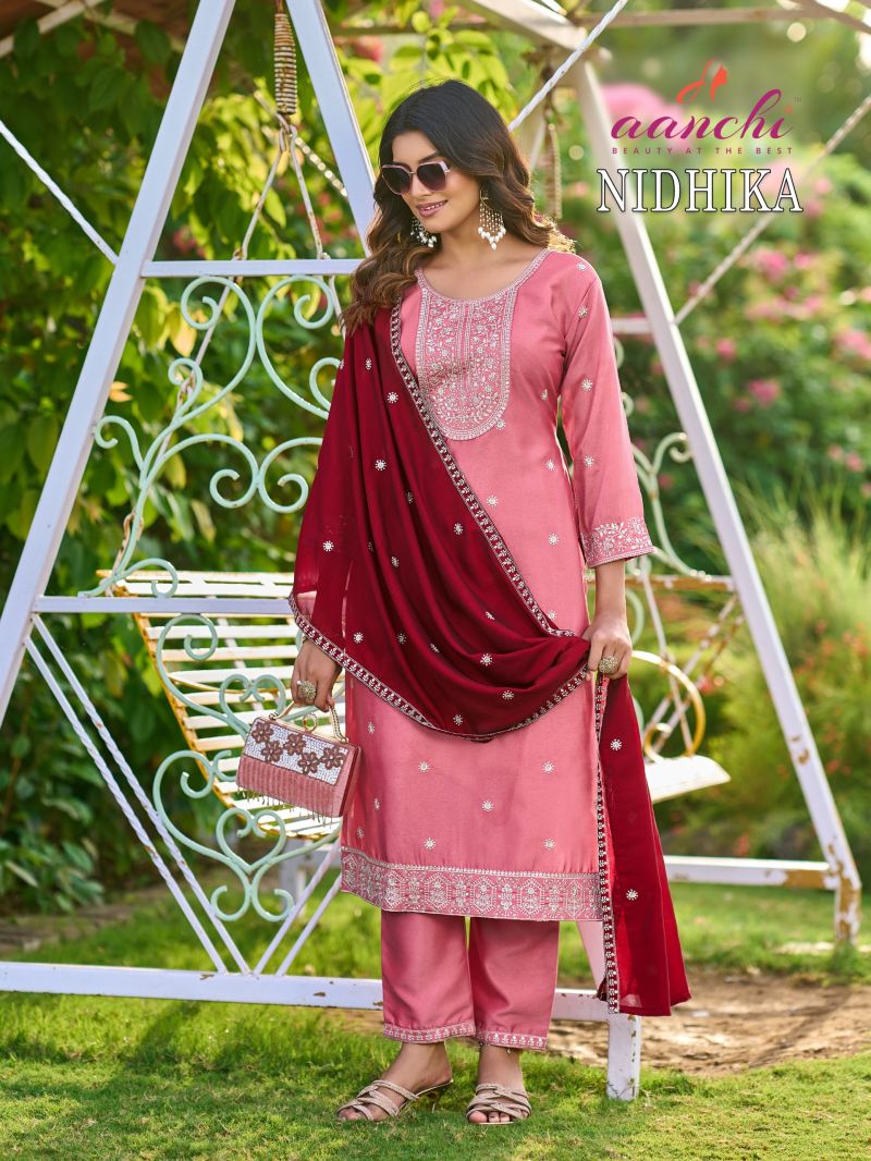Aanchi Nidhika Crystal Silk Embroidered Kurti With Bottom Dupatta — Wholesale Kurtis, Aanchi Kurtis Catalog wholesale from Surat — Photo 4