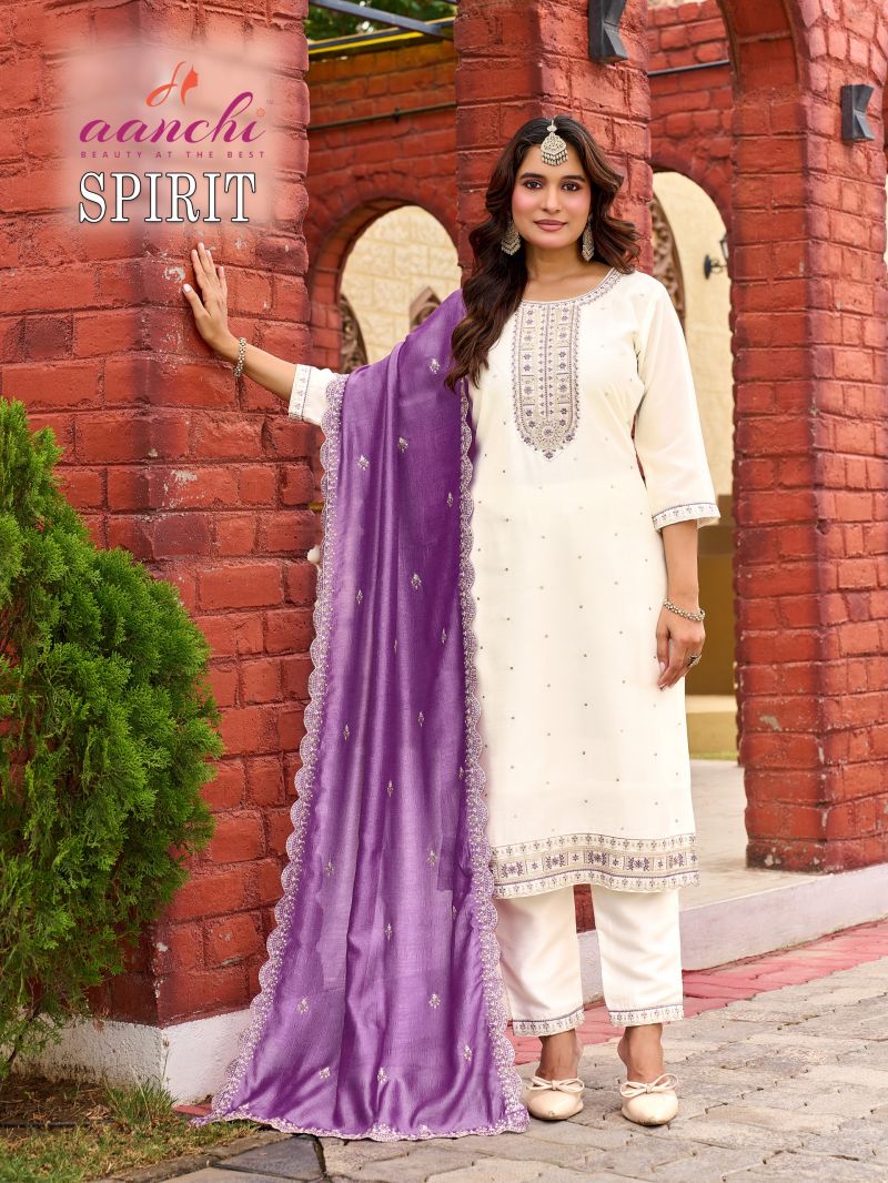 Aanchi Spirit Vichitra Silk Embroidered Kurti With Bottom Dupatta Catalog — Wholesale Kurtis, Aanchi Kurtis Catalog wholesale from Surat — Photo 3