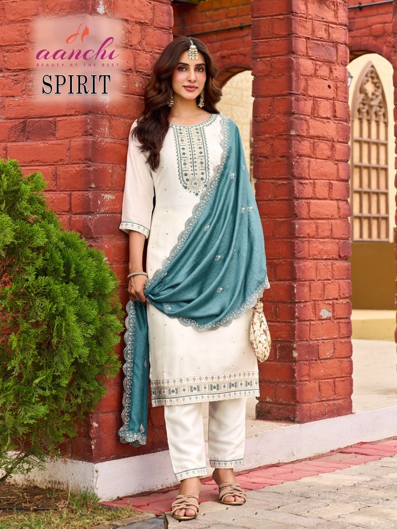 Aanchi Spirit Vichitra Silk Embroidered Kurti With Bottom Dupatta Catalog — Wholesale Kurtis, Aanchi Kurtis Catalog wholesale from Surat — Photo 2