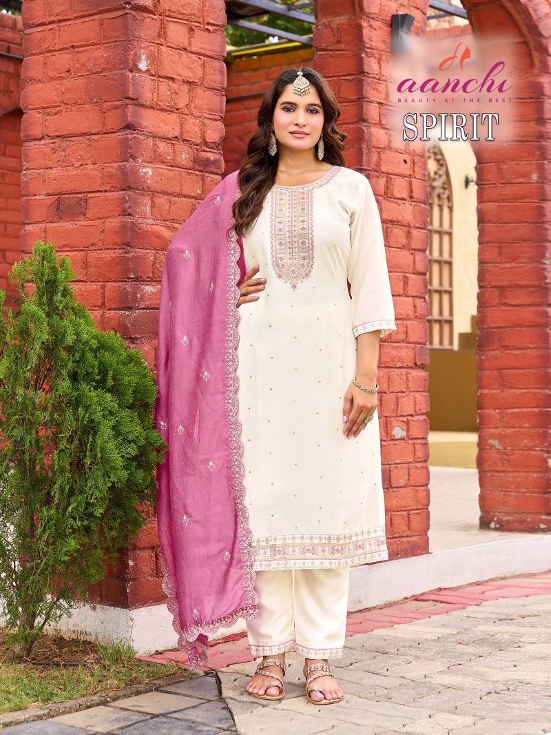 Aanchi Spirit Vichitra Silk Embroidered Kurti With Bottom Dupatta Catalog