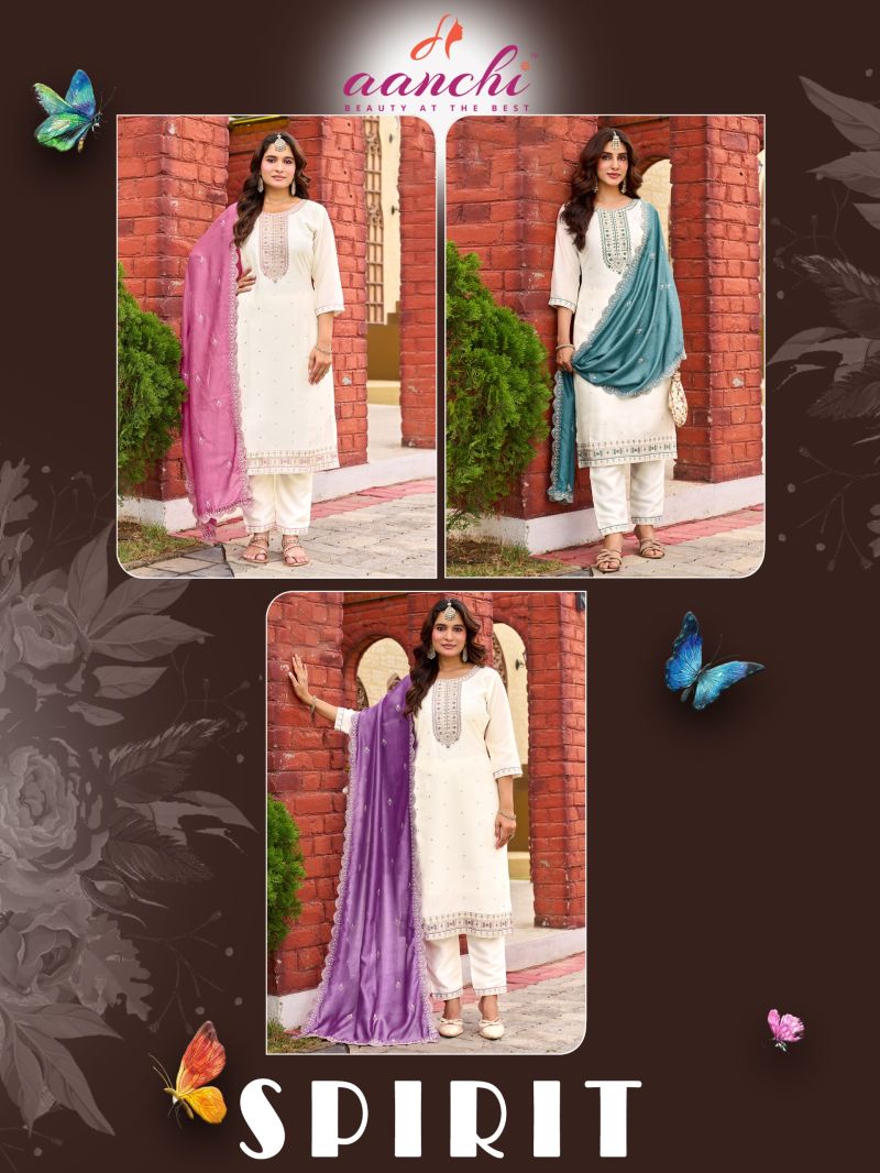 Aanchi Spirit Vichitra Silk Embroidered Kurti With Bottom Dupatta Catalog — Wholesale Kurtis, Aanchi Kurtis Catalog wholesale from Surat — Photo 4