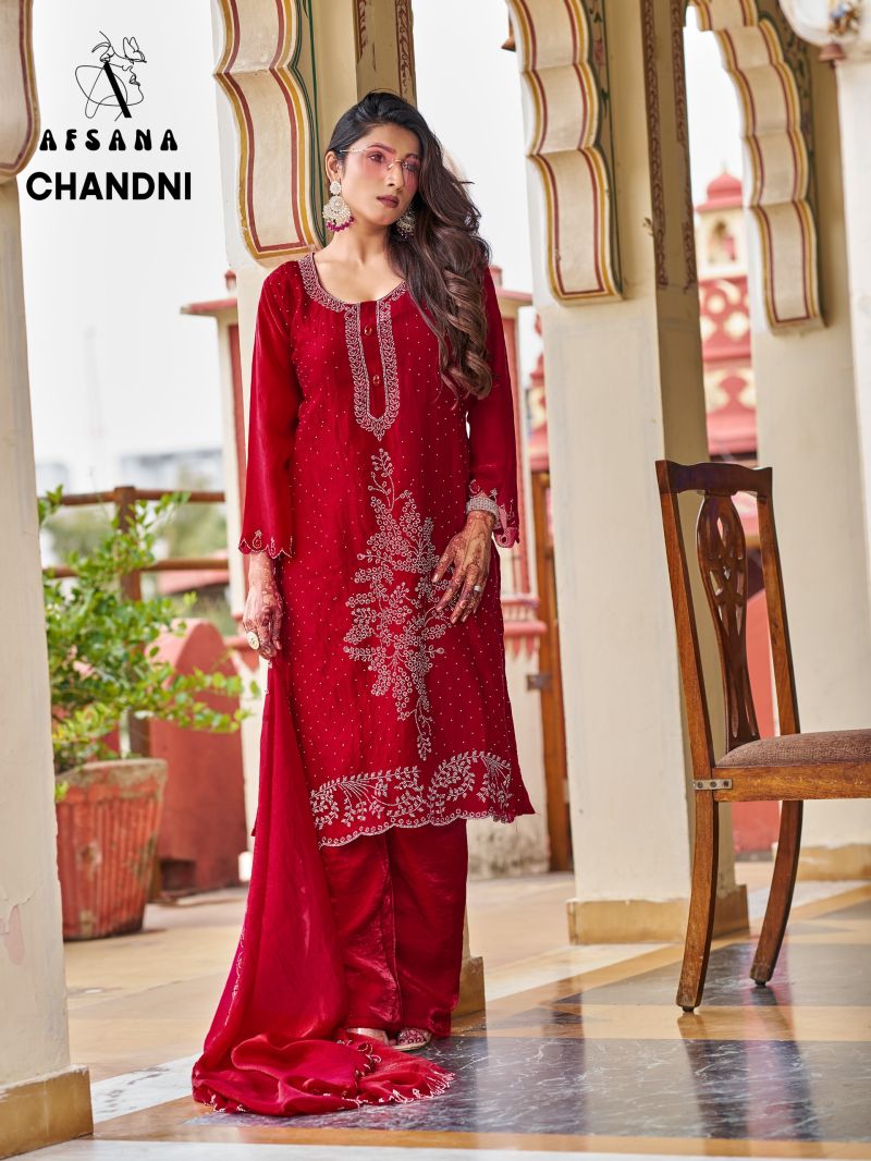 Afsana Chandni Fandy Satin Zarkan Work Designer Salwar Kameez Catalog — Wholesale Salwar Suits, Afsana wholesale from Surat — view 5