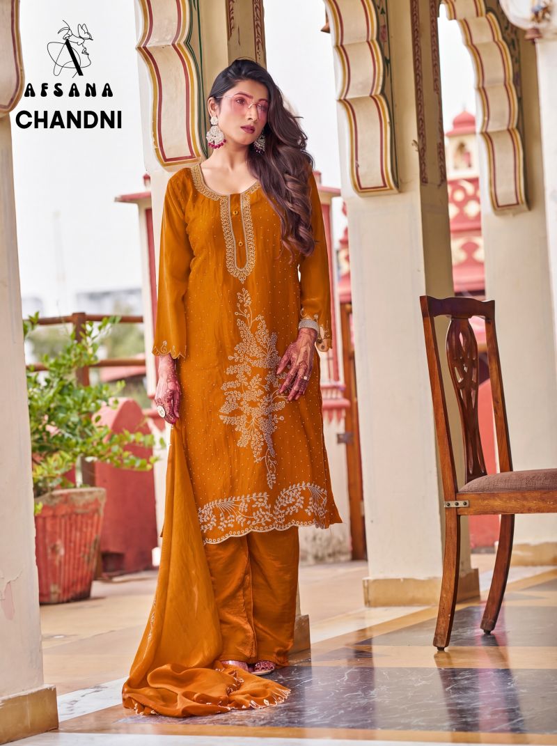 Afsana Chandni Fandy Satin Zarkan Work Designer Salwar Kameez Catalog