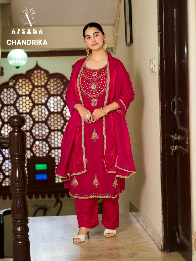 Afsana Chandrika Wholesale Fandy Satin Thread Work Designer Salwar Kameez Catalog