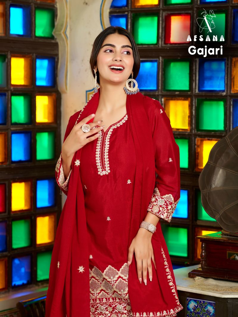 Afsana Gajari Wholesale Chinon Dyed Embroidered Designer Salwar Kameez Collection — Wholesale Salwar Suits, Afsana wholesale from Surat — Photo 2