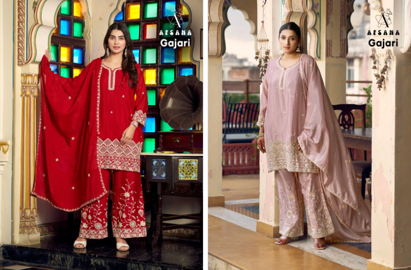 Afsana Gajari Wholesale Chinon Dyed Embroidered Designer Salwar Kameez Collection — Wholesale Salwar Suits, Afsana wholesale from Surat — Photo 6