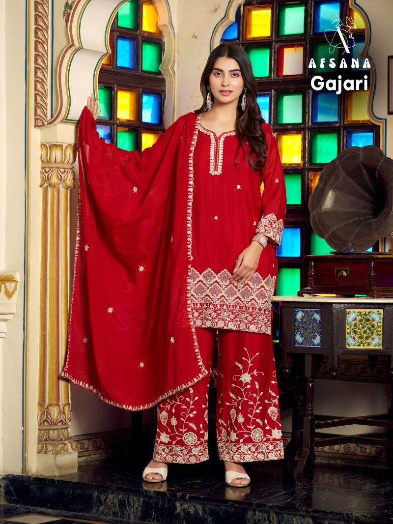 Afsana Gajari Wholesale Chinon Dyed Embroidered Designer Salwar Kameez Collection