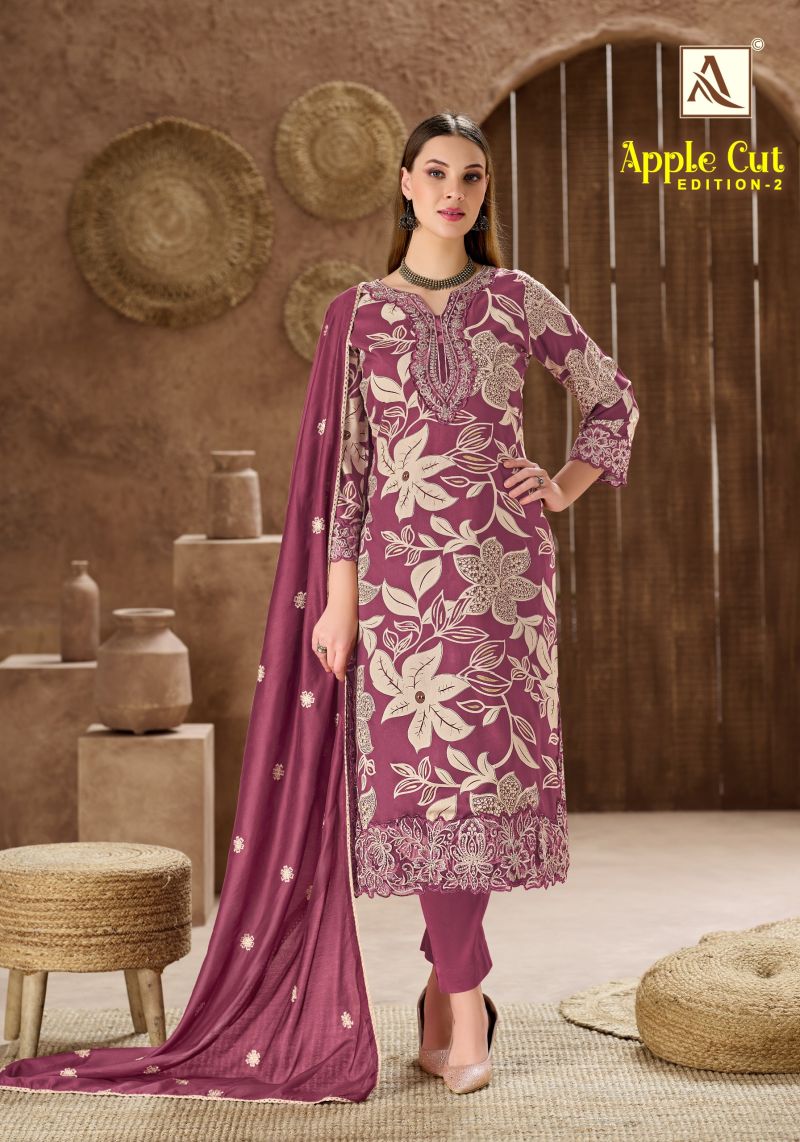 Alok Apple Cut Edition 2 Viscose Rayon Foil Print Embroidered Dress Material Catalog — Wholesale Salwar Suits, Alok Suits wholesale from Surat — view 3