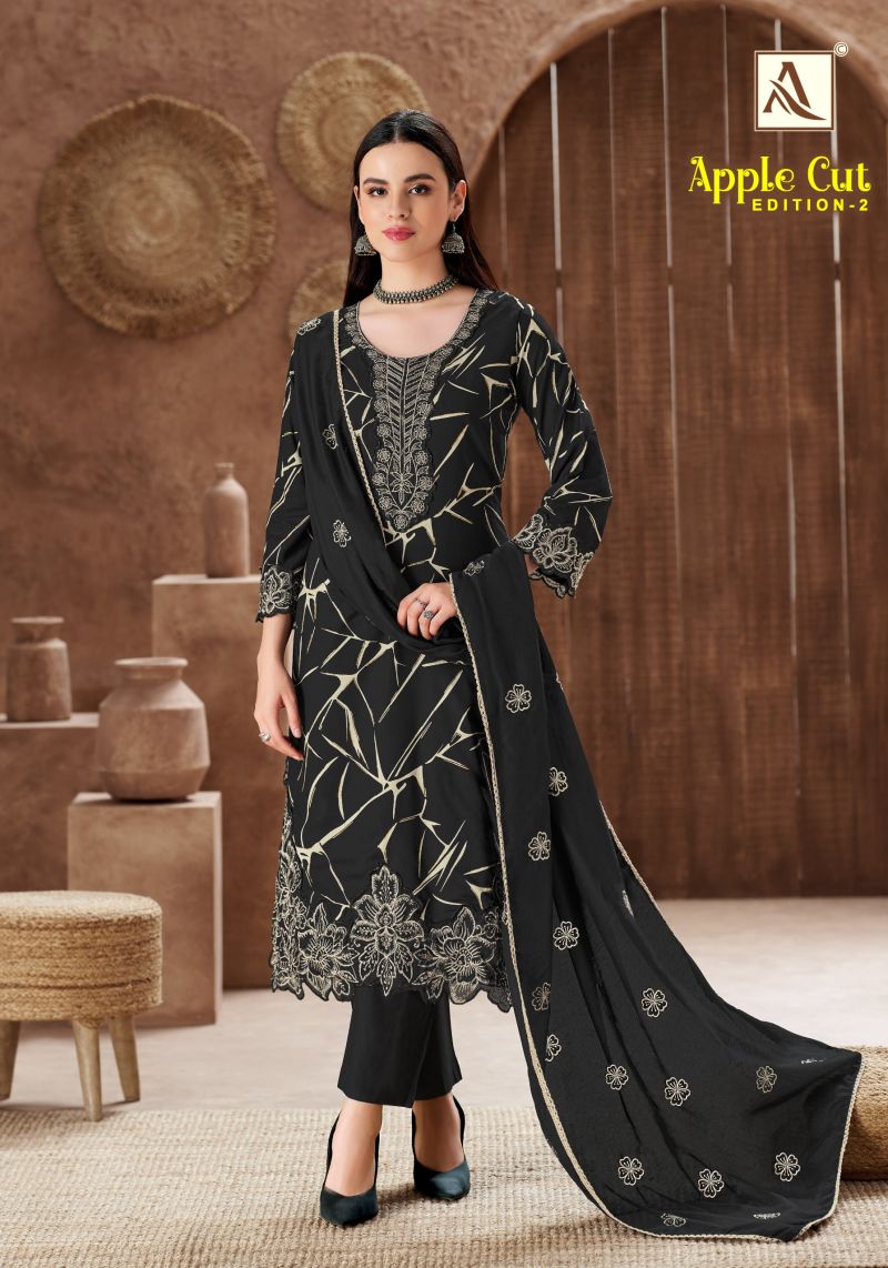 Alok Apple Cut Edition 2 Viscose Rayon Foil Print Embroidered Dress Material Catalog — Wholesale Salwar Suits, Alok Suits wholesale from Surat — view 2