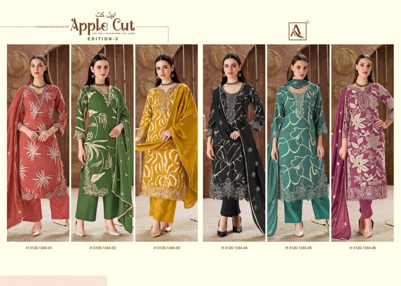 Alok Apple Cut Edition 2 Viscose Rayon Foil Print Embroidered Dress Material Catalog — Wholesale Salwar Suits, Alok Suits wholesale from Surat — view 7