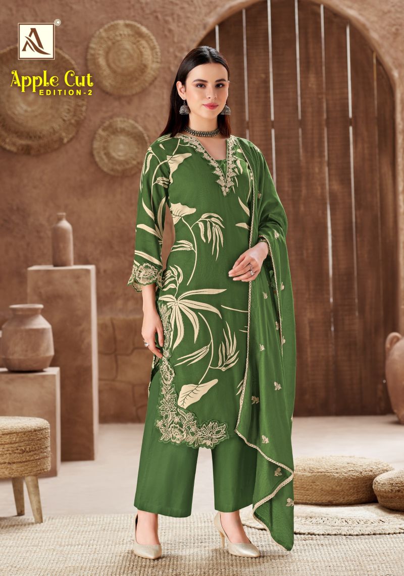 Alok Apple Cut Edition 2 Viscose Rayon Foil Print Embroidered Dress Material Catalog