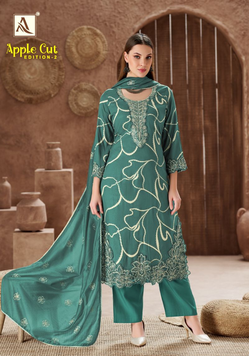 Alok Apple Cut Edition 2 Viscose Rayon Foil Print Embroidered Dress Material Catalog — Wholesale Salwar Suits, Alok Suits wholesale from Surat — view 5
