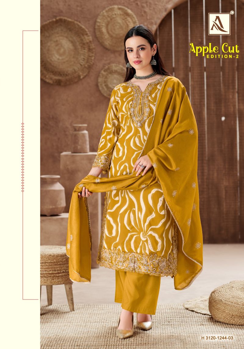 Alok Apple Cut Edition 2 Viscose Rayon Foil Print Embroidered Dress Material Catalog — Wholesale Salwar Suits, Alok Suits wholesale from Surat — view 4