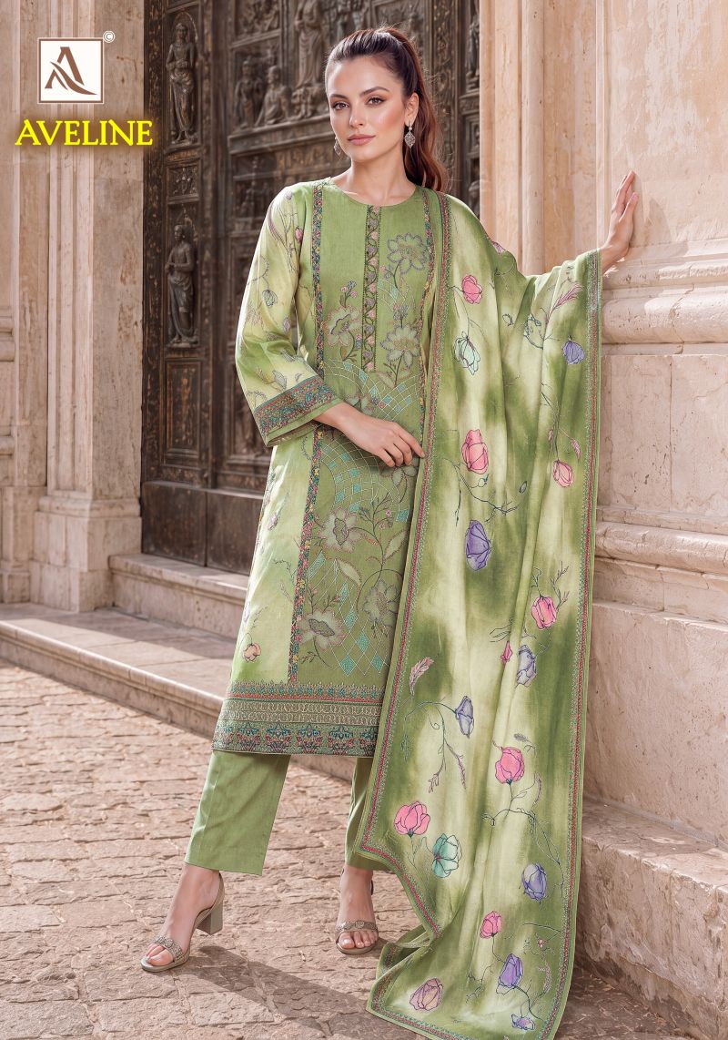 Alok Aveline Viscose Muslin Digital Print Designer Dress Material Catalog — Wholesale Salwar Suits, Alok Suits wholesale from Surat — view 5
