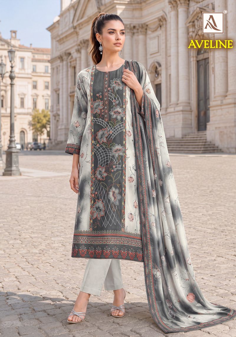 Alok Aveline Viscose Muslin Digital Print Designer Dress Material Catalog — Wholesale Salwar Suits, Alok Suits wholesale from Surat — view 7