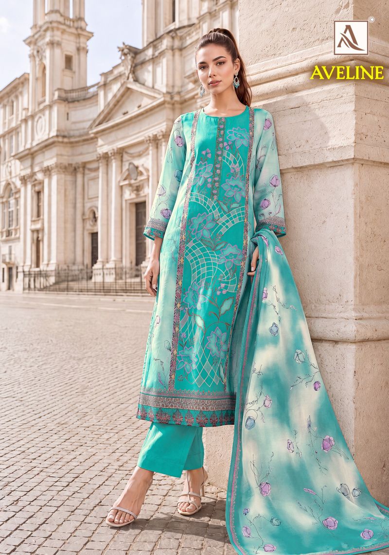 Alok Aveline Viscose Muslin Digital Print Designer Dress Material Catalog — Wholesale Salwar Suits, Alok Suits wholesale from Surat — view 4