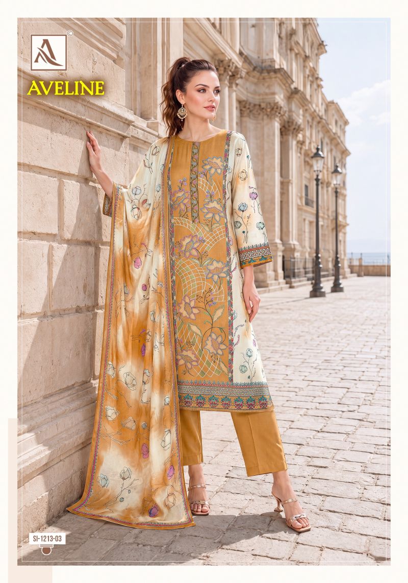 Alok Aveline Viscose Muslin Digital Print Designer Dress Material Catalog — Wholesale Salwar Suits, Alok Suits wholesale from Surat — view 2