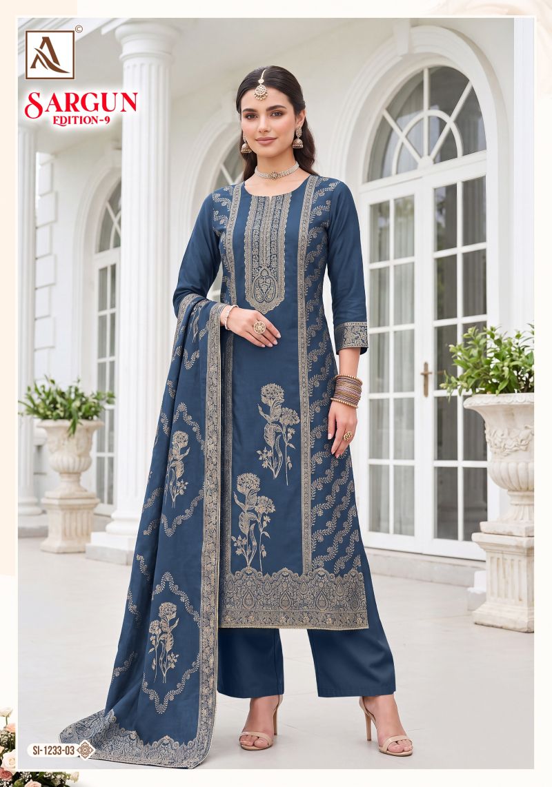 Alok Sargun Edition 9 Viscose Maslin Jacquard Hand Work Dress Material Catalog — Wholesale Salwar Suits, Alok Suits wholesale from Surat — view 3