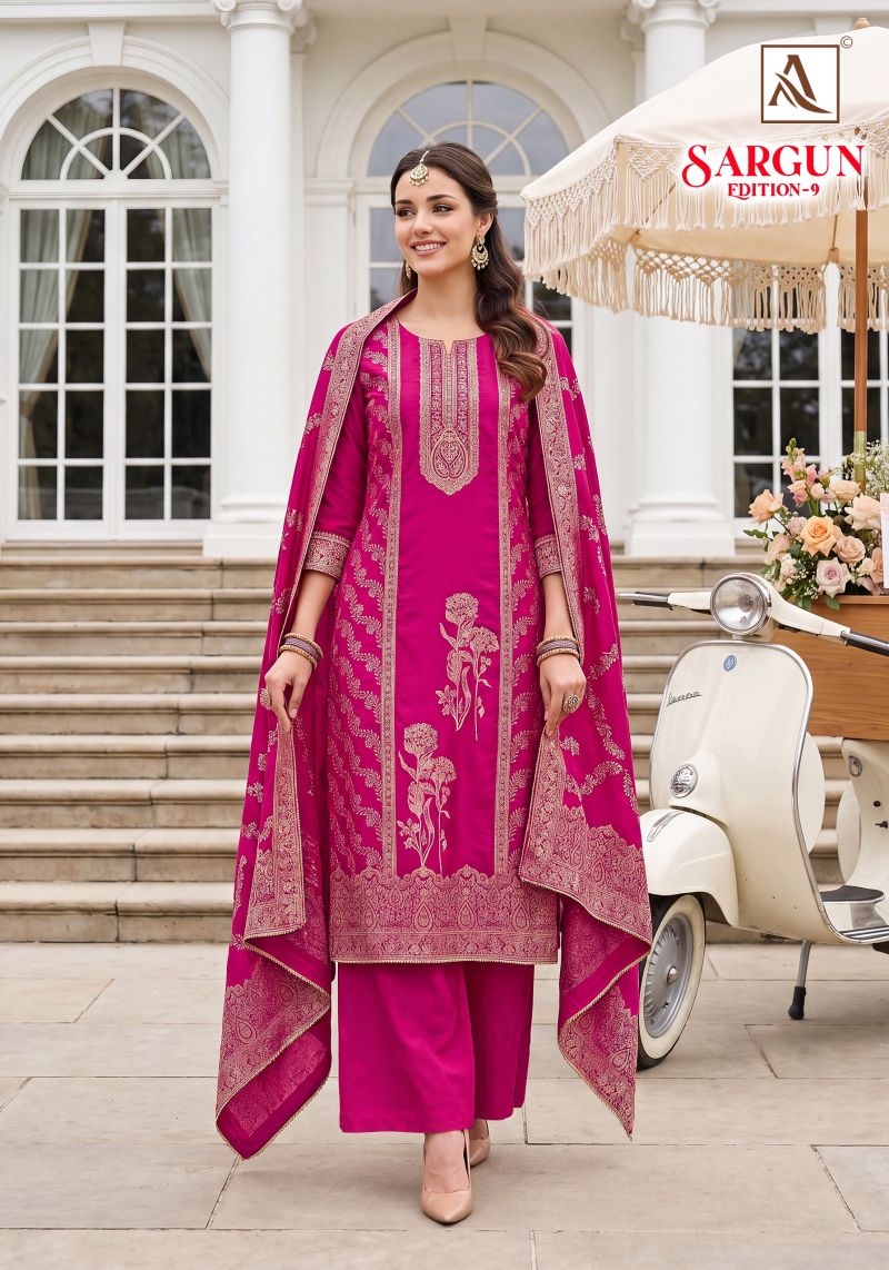 Alok Sargun Edition 9 Viscose Maslin Jacquard Hand Work Dress Material Catalog
