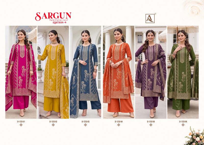 Alok Sargun Edition 9 Viscose Maslin Jacquard Hand Work Dress Material Catalog — Wholesale Salwar Suits, Alok Suits wholesale from Surat — view 5
