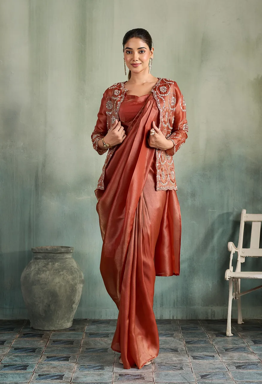 Amoha A575 Ready To Wear Saree in Shimmer Organza with Handwork Jacket
