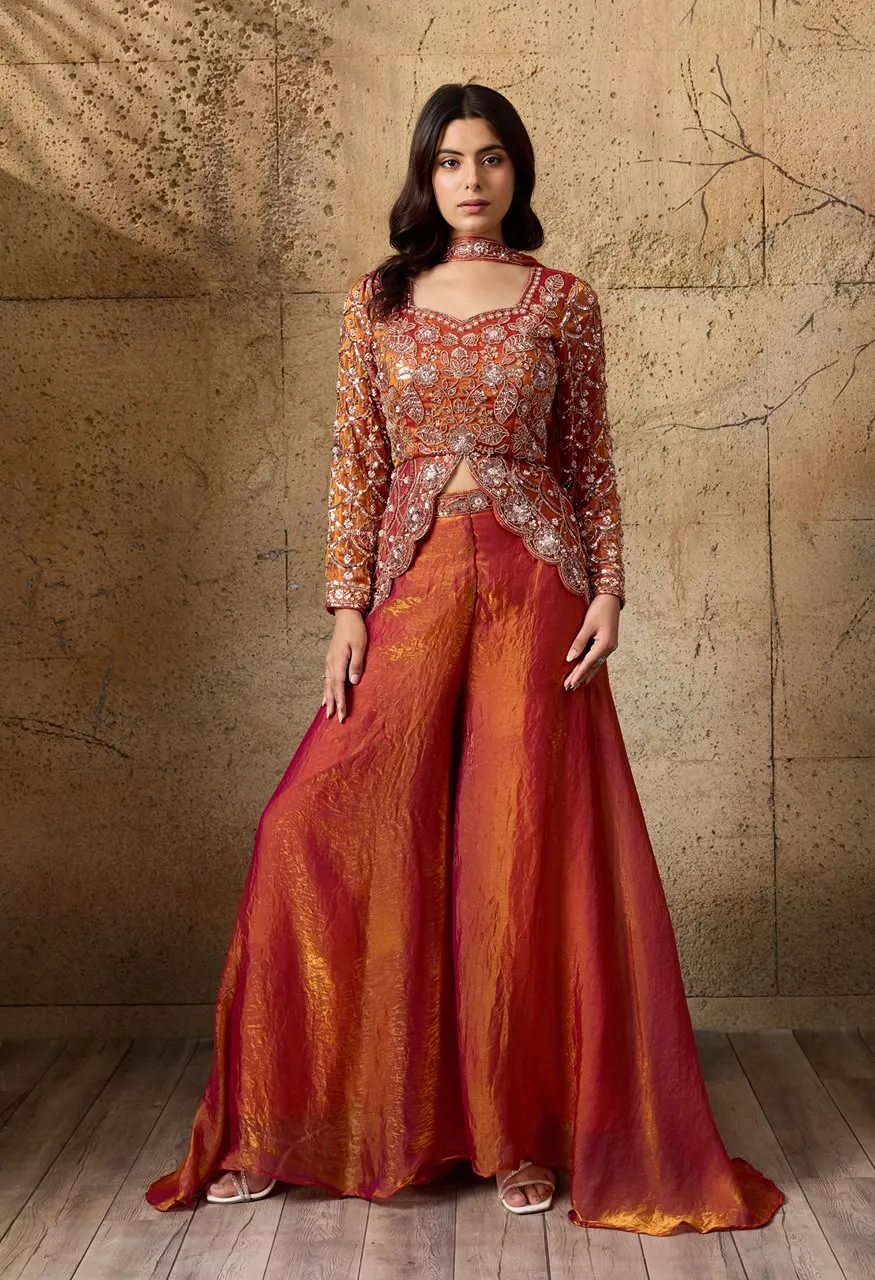 Amoha A512 Indo Western Fendi Dress with Beads Work Blouse