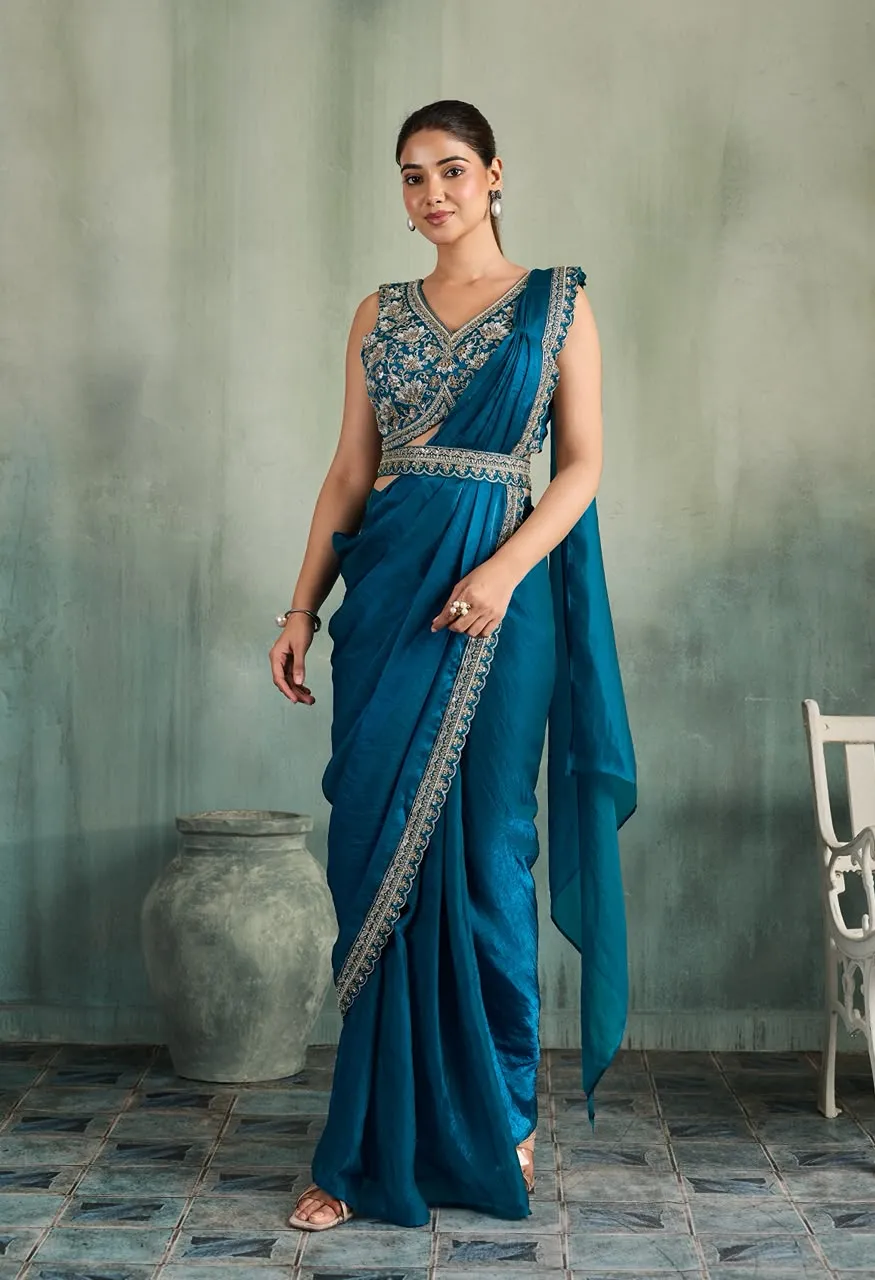Amoha A531 Ready To Wear Fendi Saree with Beads Work Blouse