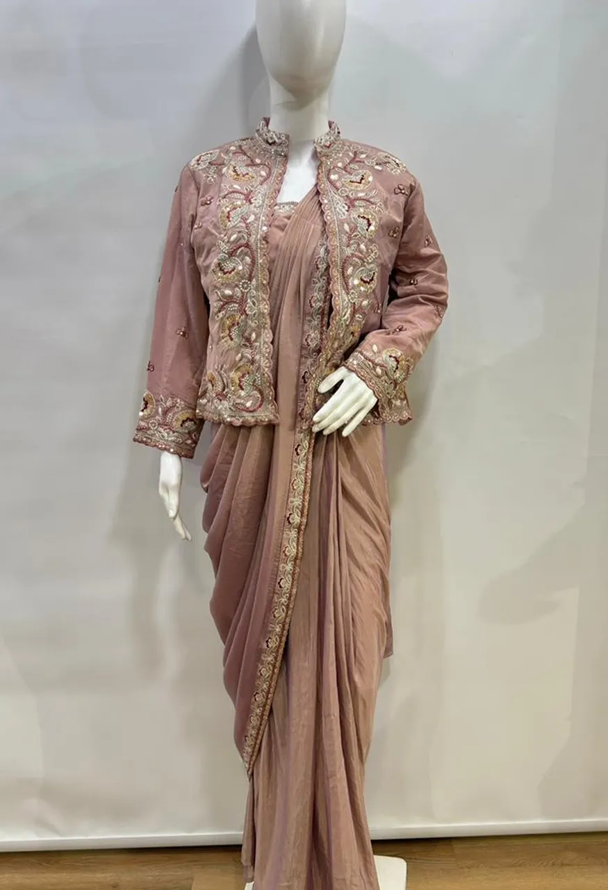Amoha A551 Ready-to-Wear Silk Saree with Heavy Embroidered Blouse — Organza Saree, AMOHA wholesale from Surat — Photo 2