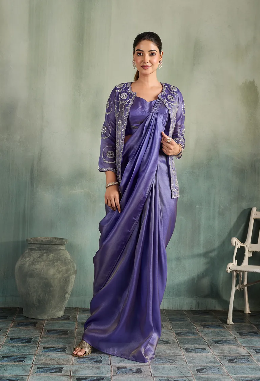 Amoha  A575 Ready To Wear Saree in Shimmer Organza with Handwork Jacket — Organza Saree, AMOHA wholesale from Surat — view 3
