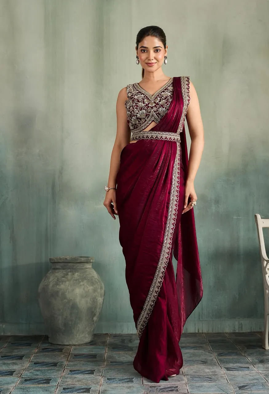 Amoha A531 Ready To Wear Fendi Saree with Beads Work Blouse — Singles, Vardan Ethnic wholesale from Surat — view 4