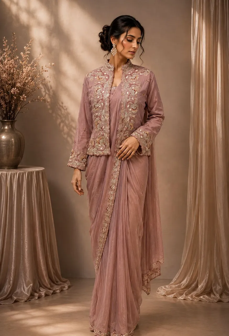 Amoha A551 Ready-to-Wear Silk Saree with Heavy Embroidered Blouse — Organza Saree, AMOHA wholesale from Surat — Photo 3